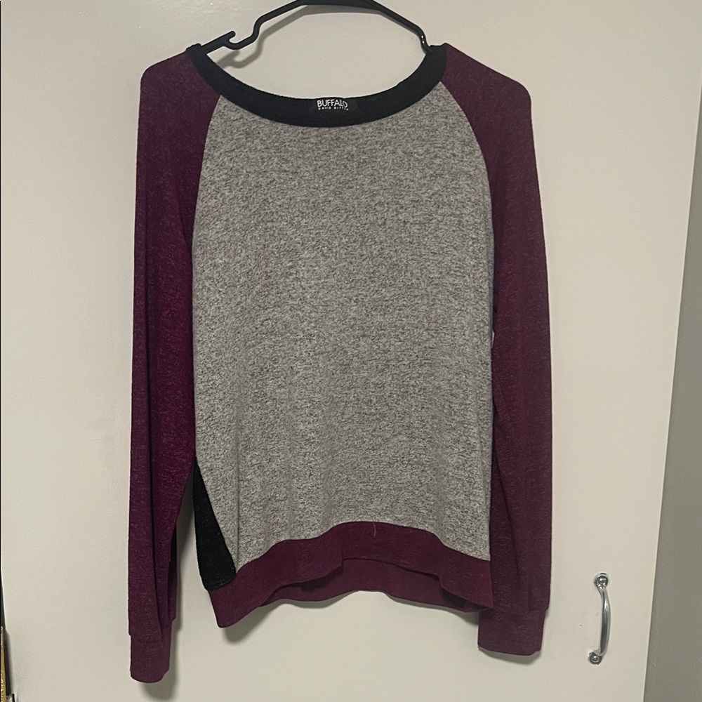 Buffalo David Bitton Abrand Gray and Burgundy Crew Neck Sweater